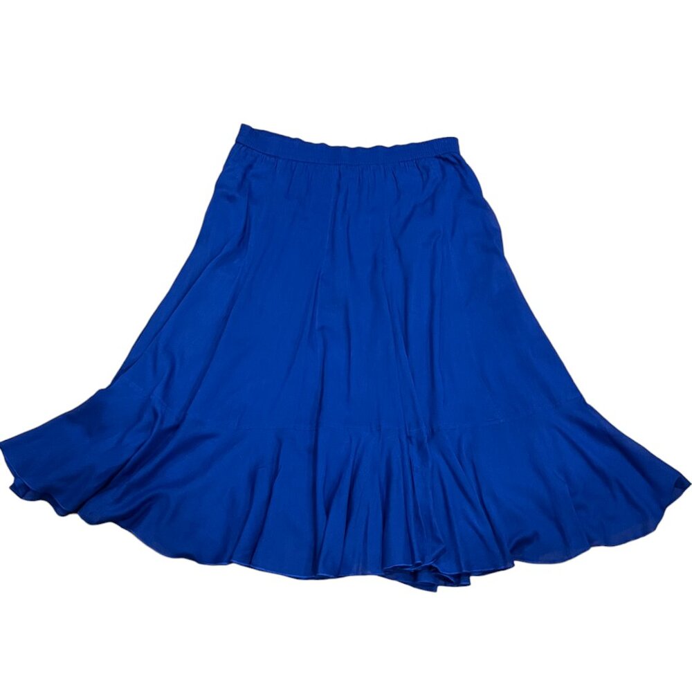 Soft Surroundings Pull On Full Ruffle Hem Midi-Maxi Skirt, Cotton, Blue, LP